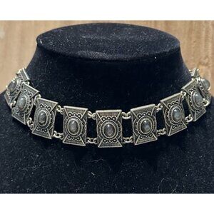 Antiqued Gold Tone Ornate Panel Choker Necklace